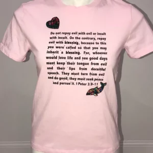 Swarovski bible verse pink T-shirt (ONE OF A KIND.)